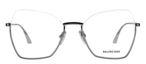 Balenciaga BB 0142O 001 Square Metal Grey Eyeglasses with Logo Stamped Demo Lenses