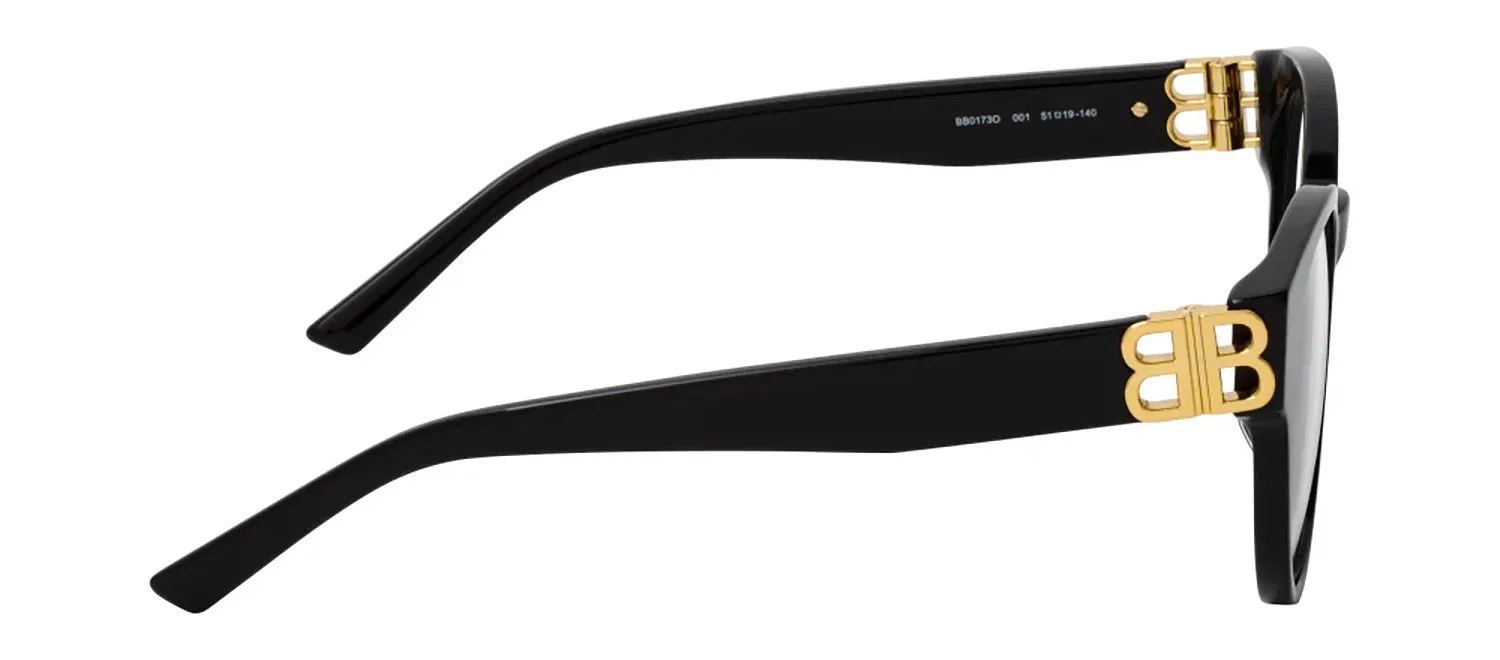 Balenciaga BB 0173O 001 Round Plastic Black Eyeglasses with Logo Stamped Demo Lenses
