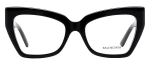 Balenciaga EVERYDAY BB 0275O 001 Cat-Eye Plastic Black Eyeglasses with Logo Stamped Demo Lenses