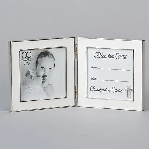 Baptism Hinged Square with Cross Frame  5"