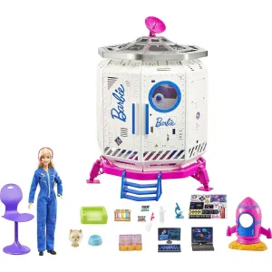 Barbie GXF27 Weltraumabenteuer Raumstation, Raumfahrtpuppe, Hündchen, Arbeitsstation
