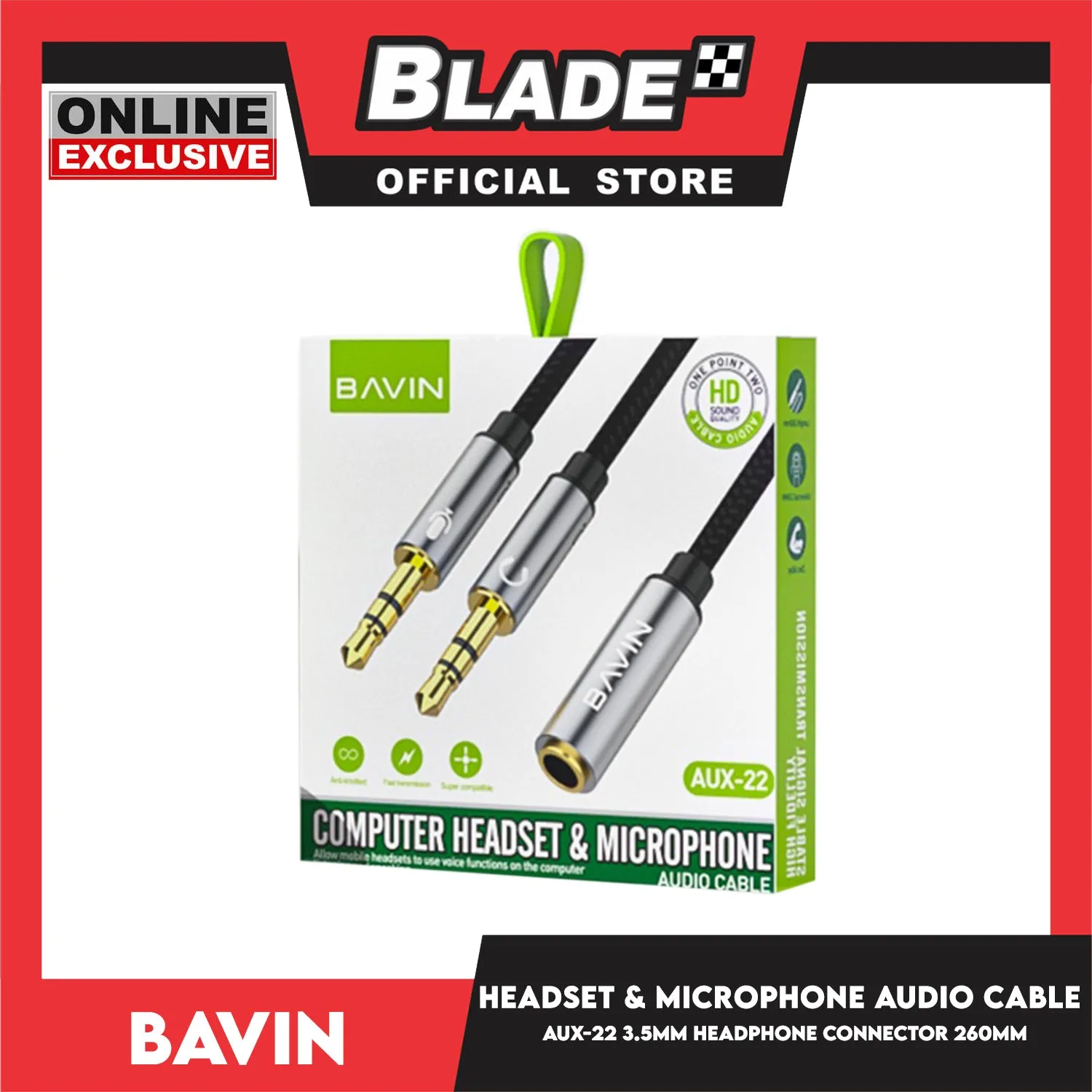 Bavin Earphone AUX-22 Computer Headset And Microphone Audio Cable 3.5mm Earphone Stereo Microphone Mic Audio Splitter AUX Cable For Computer Jack 3.5mm