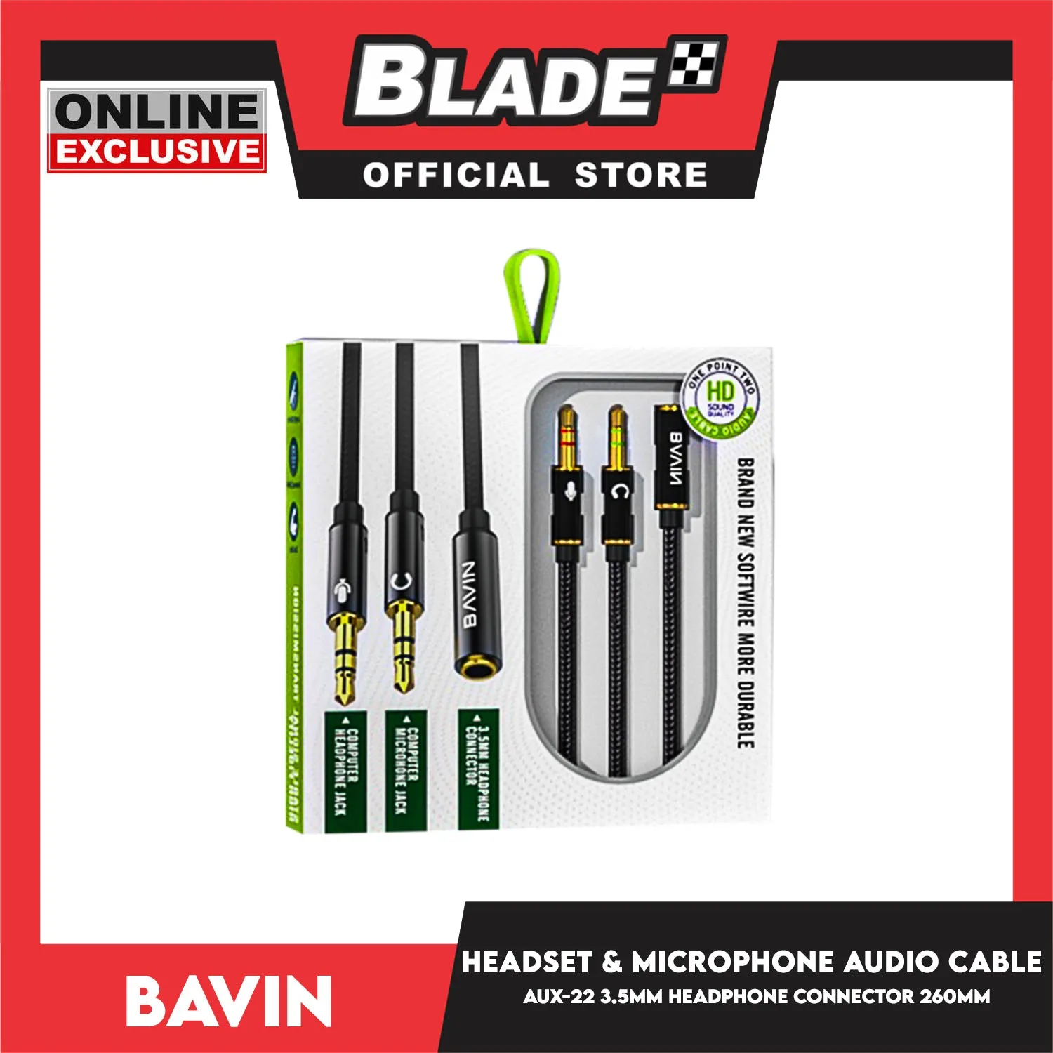Bavin Earphone AUX-22 Computer Headset And Microphone Audio Cable 3.5mm Earphone Stereo Microphone Mic Audio Splitter AUX Cable For Computer Jack 3.5mm
