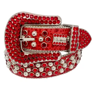 B.B. Simon Red Belt with Silver Parachutes and Red Crystals
