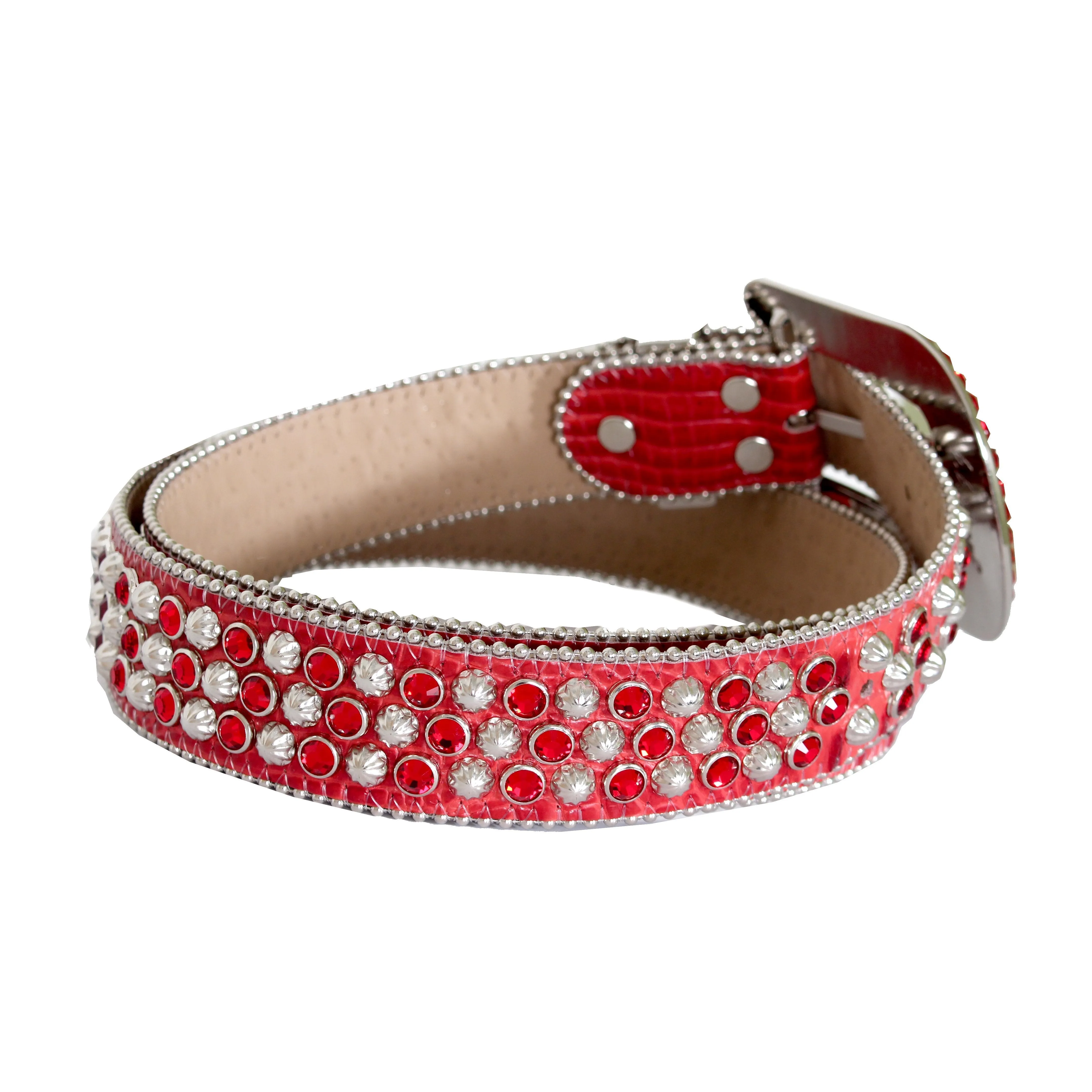 B.B. Simon Red Belt with Silver Parachutes and Red Crystals