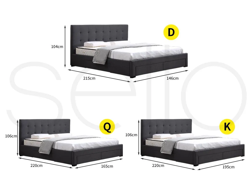 Bed Frame Base With Storage Drawer Mattress Wooden Fabric Double Dark Grey
