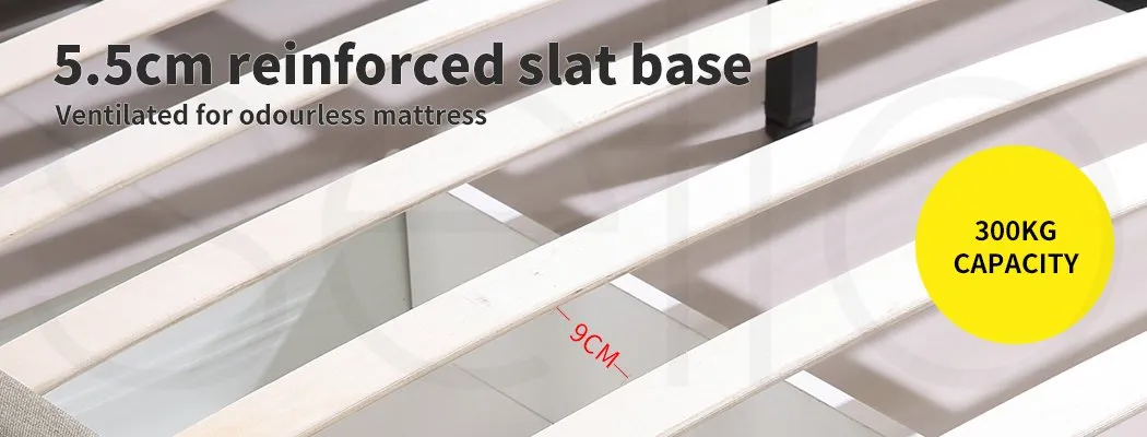Bed Frame Base With Storage Drawer Mattress Wooden Fabric Double Dark Grey