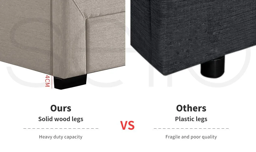 Bed Frame Base With Storage Drawer Mattress Wooden Fabric Double Dark Grey