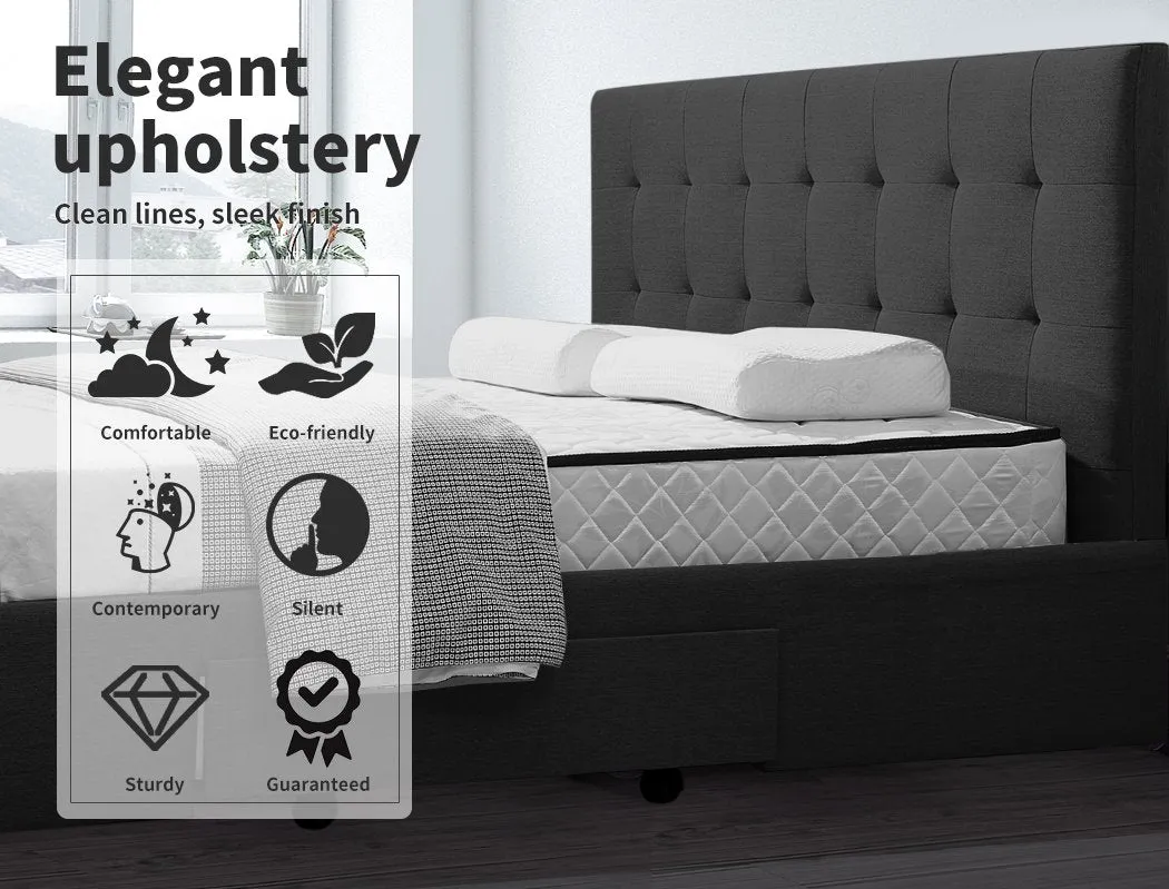 Bed Frame Base With Storage Drawer Mattress Wooden Fabric King Dark Grey