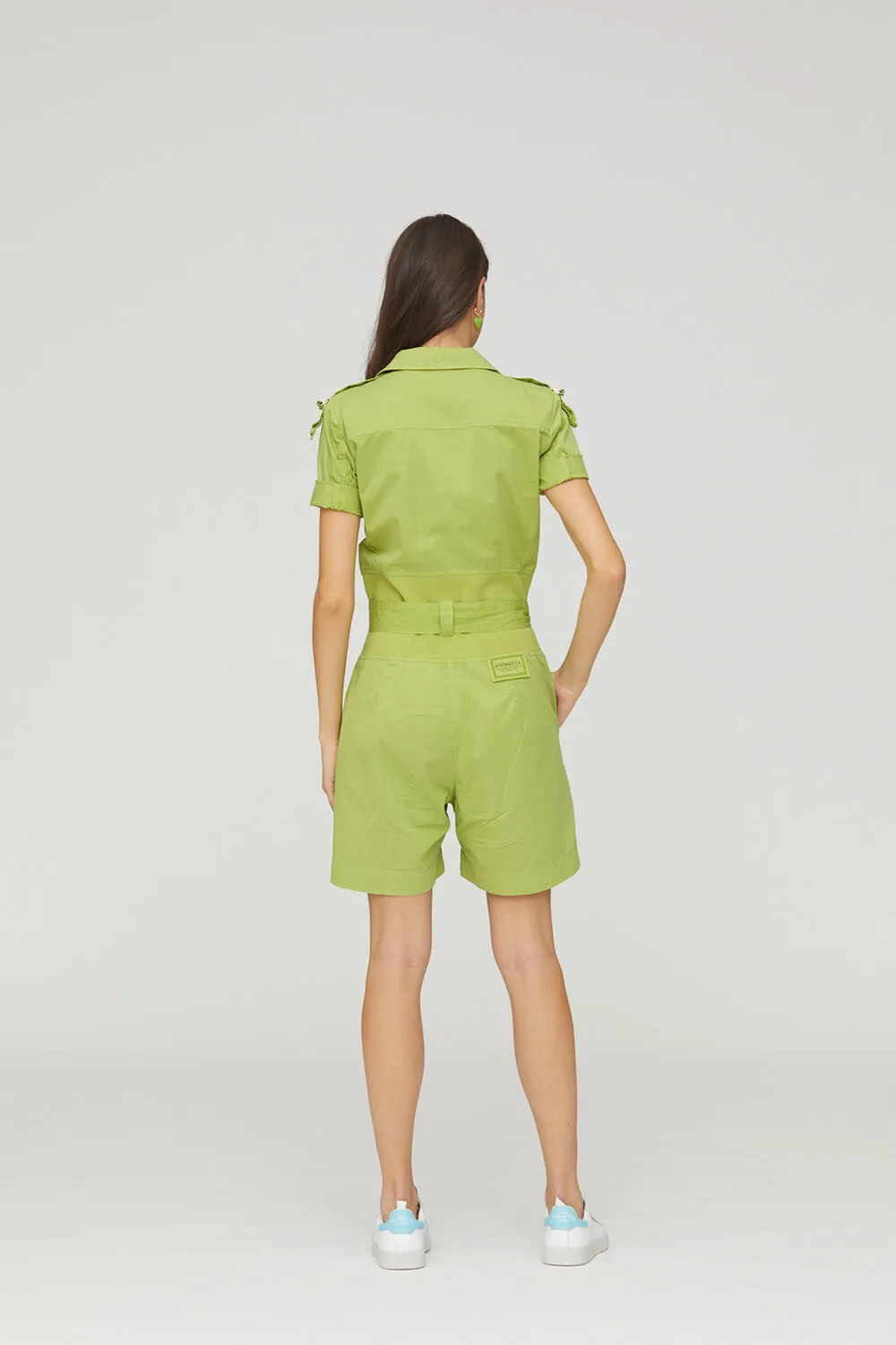 Belted short jumpsuit with pockets