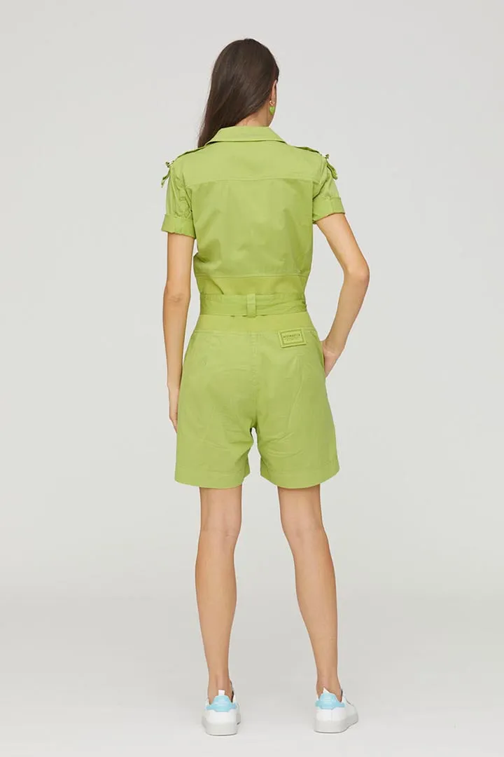 Belted short jumpsuit with pockets