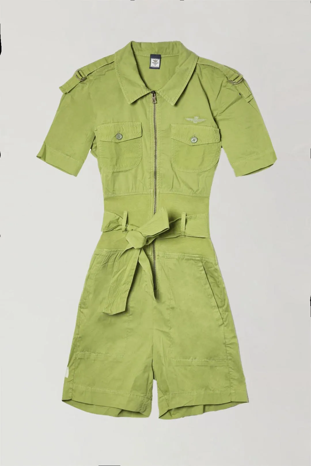 Belted short jumpsuit with pockets