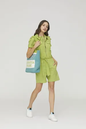 Belted short jumpsuit with pockets
