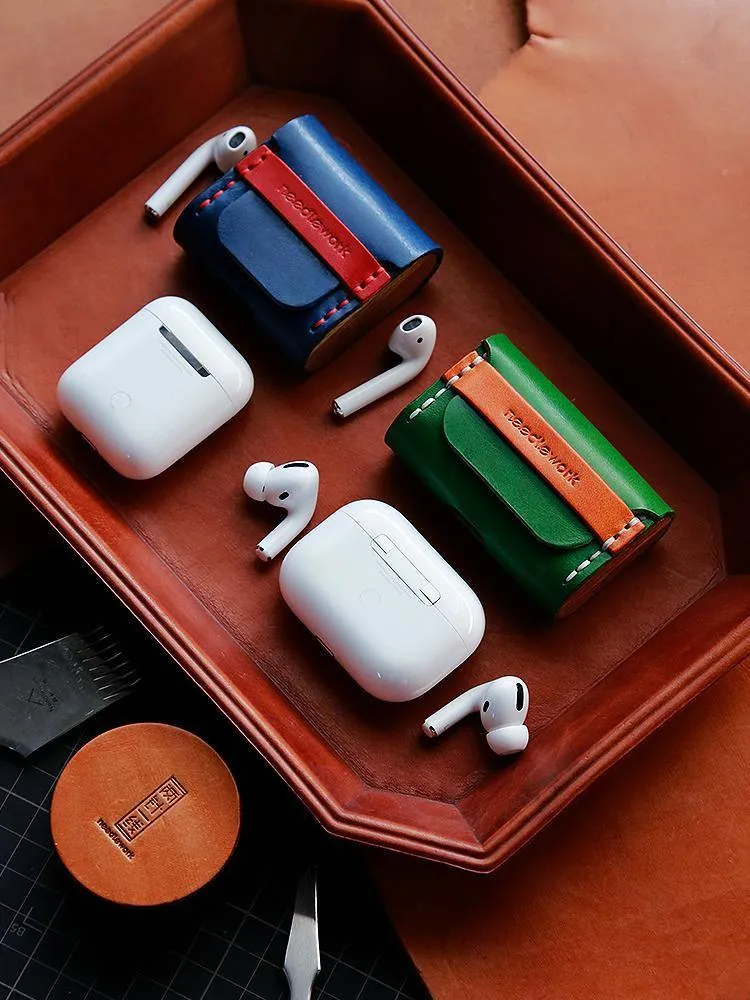 Best Black Leather AirPods Pro Case with Wristlet Strap Custom Leather Wood AirPods Pro Case Airpod Case Cover