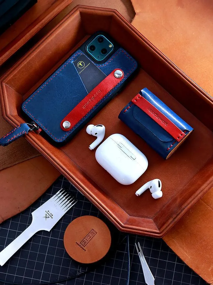 Best Black Leather AirPods Pro Case with Wristlet Strap Custom Leather Wood AirPods Pro Case Airpod Case Cover