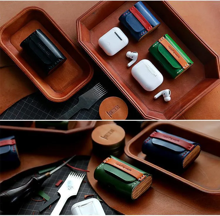 Best Black Leather AirPods Pro Case with Wristlet Strap Custom Leather Wood AirPods Pro Case Airpod Case Cover