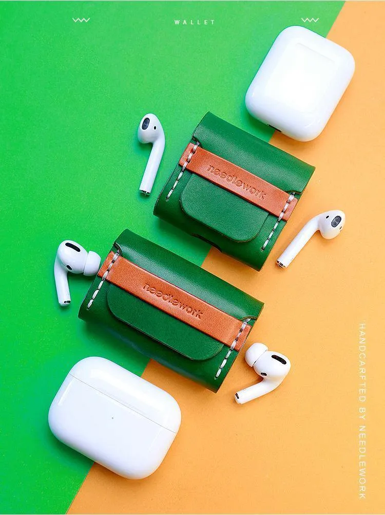 Best Blue Leather AirPods Pro Case with Wristlet Strap Custom Leather Wood AirPods Pro Case Airpod Case Cover