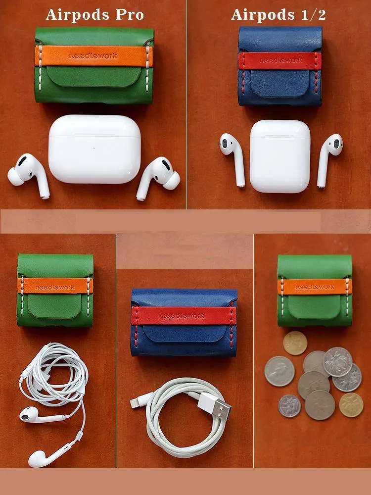 Best Blue Leather AirPods Pro Case with Wristlet Strap Custom Leather Wood AirPods Pro Case Airpod Case Cover