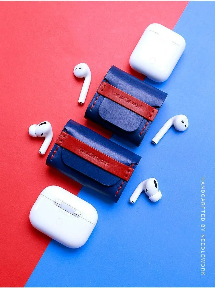 Best Blue Leather AirPods Pro Case with Wristlet Strap Custom Leather Wood AirPods Pro Case Airpod Case Cover