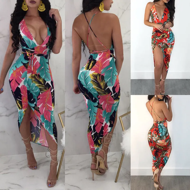 Best selling slim slimming beach casual print dress