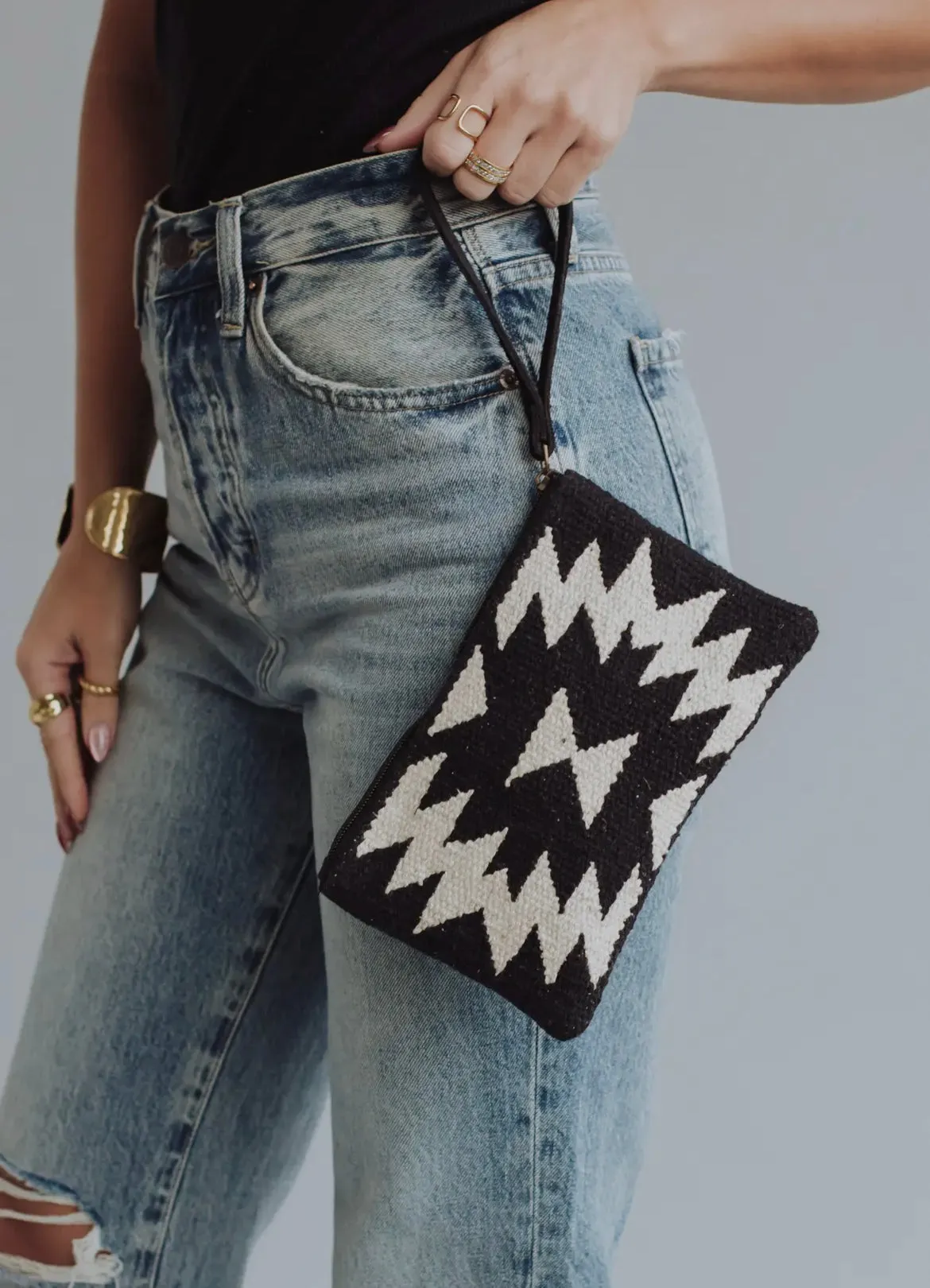 Black & Cream Aztec Wristlet