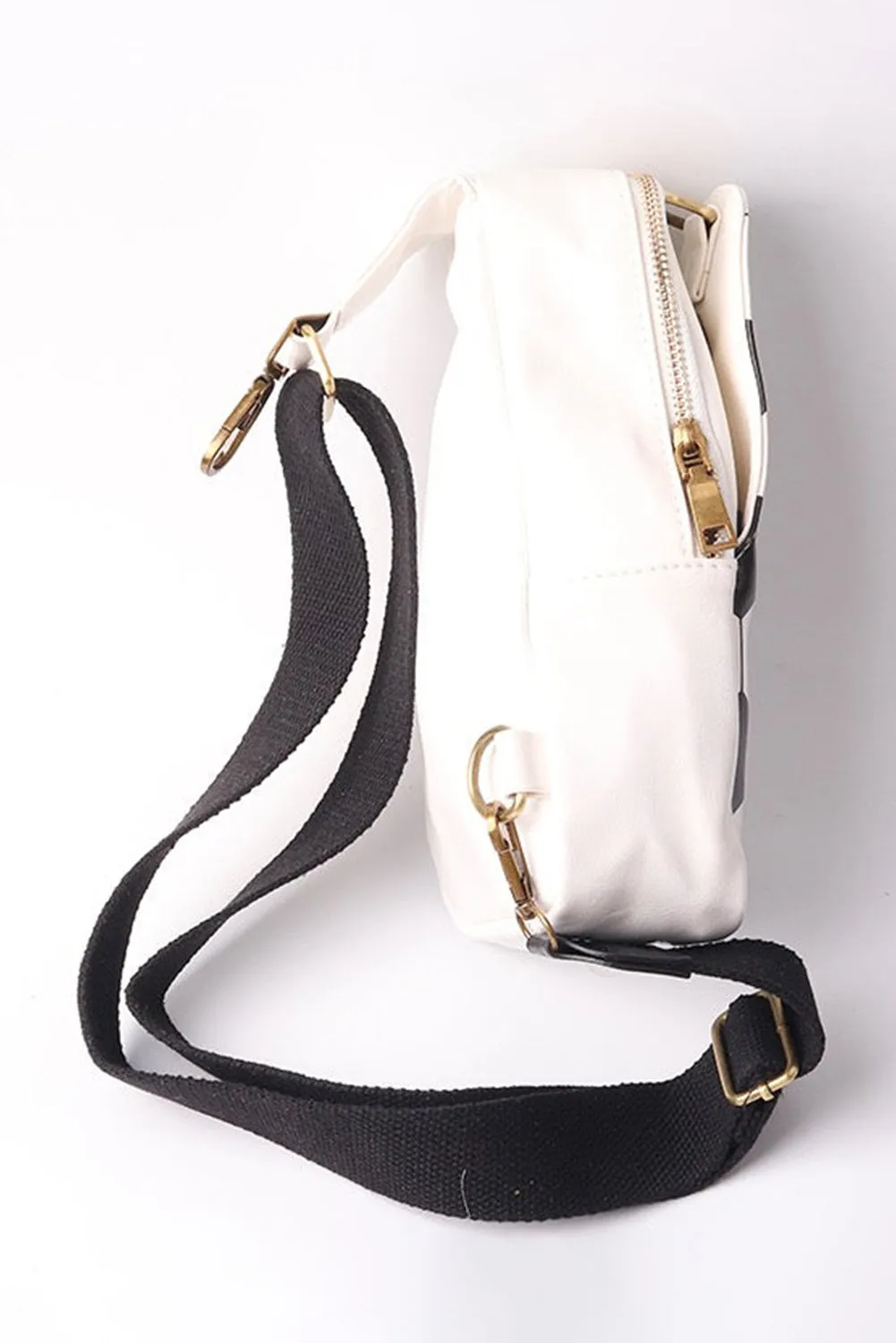 Black Balls Pattern PU Leather Zipped Sling Bag