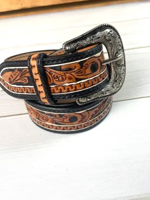Black Border Tooled Leather Woman’s Belt