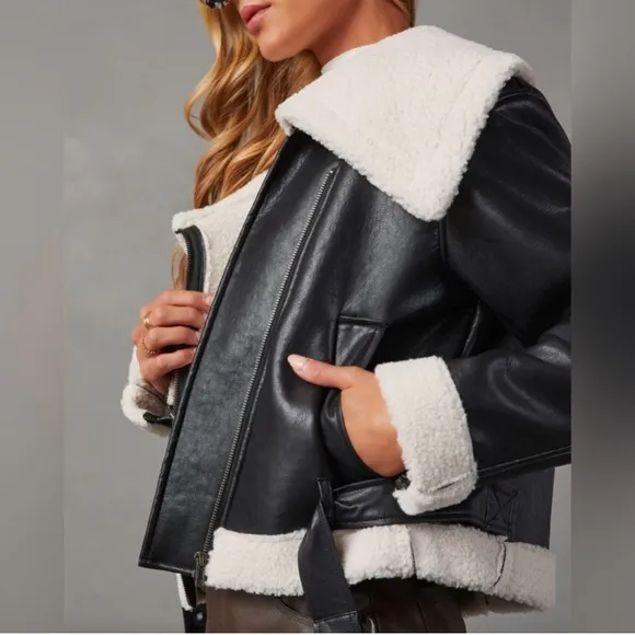 *BLACK FRIDAY SALE* No Chill Faux Leather Shearling Black Jacket