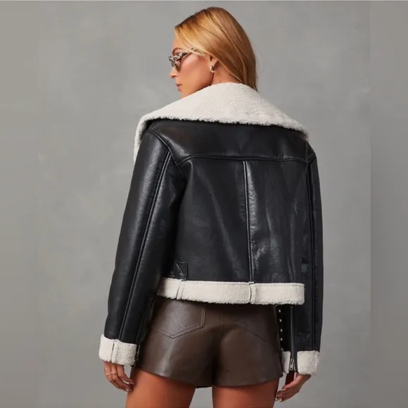 *BLACK FRIDAY SALE* No Chill Faux Leather Shearling Black Jacket