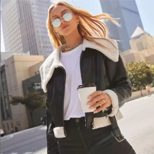*BLACK FRIDAY SALE* No Chill Faux Leather Shearling Black Jacket