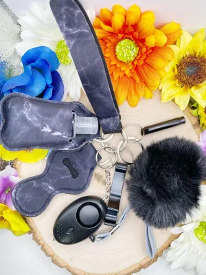 Black Marble Safety Keychain