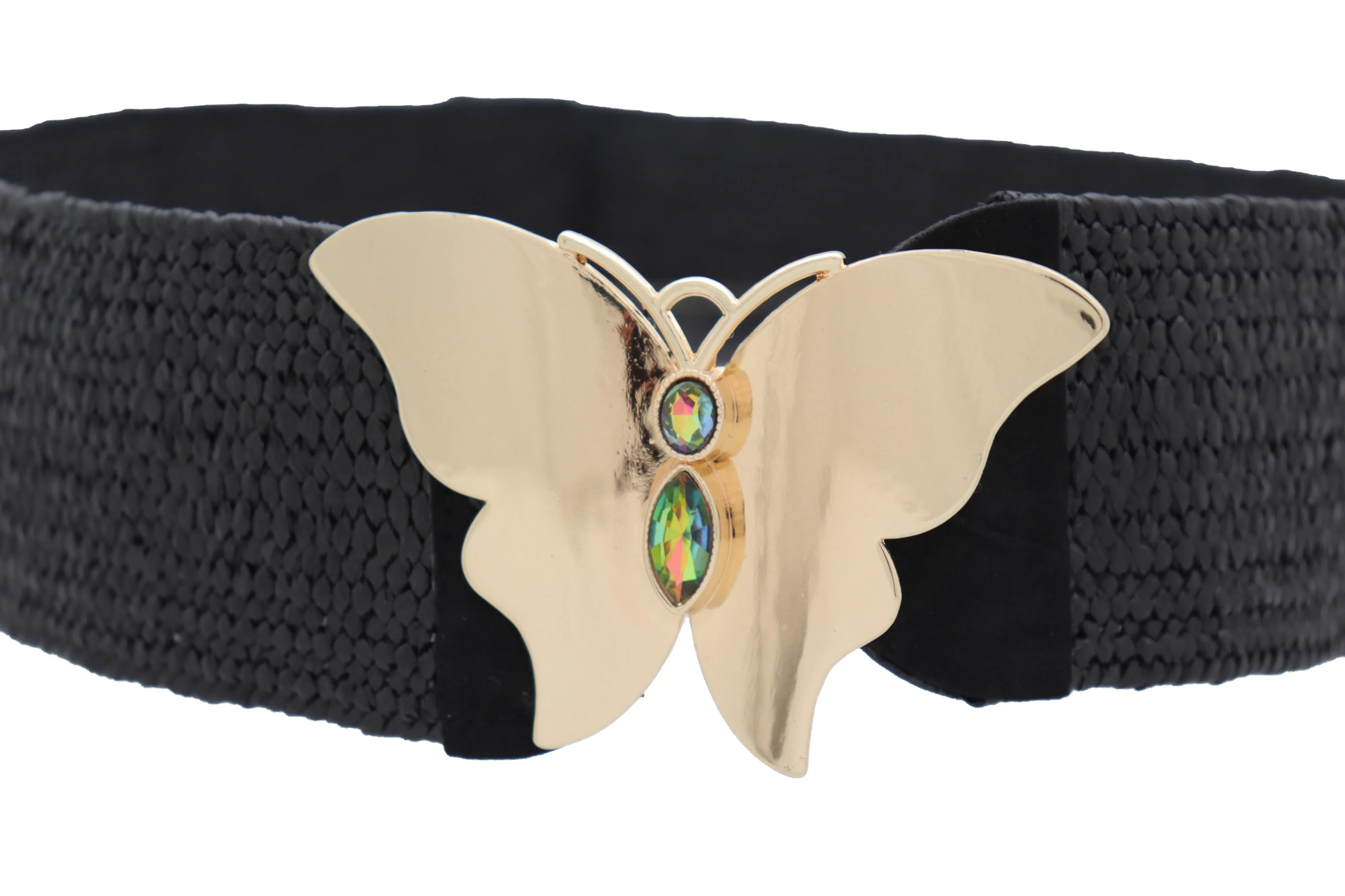 Black Stretch Band High Waist Hip Belt Gold Metal Butterfly Buckle Fit S M