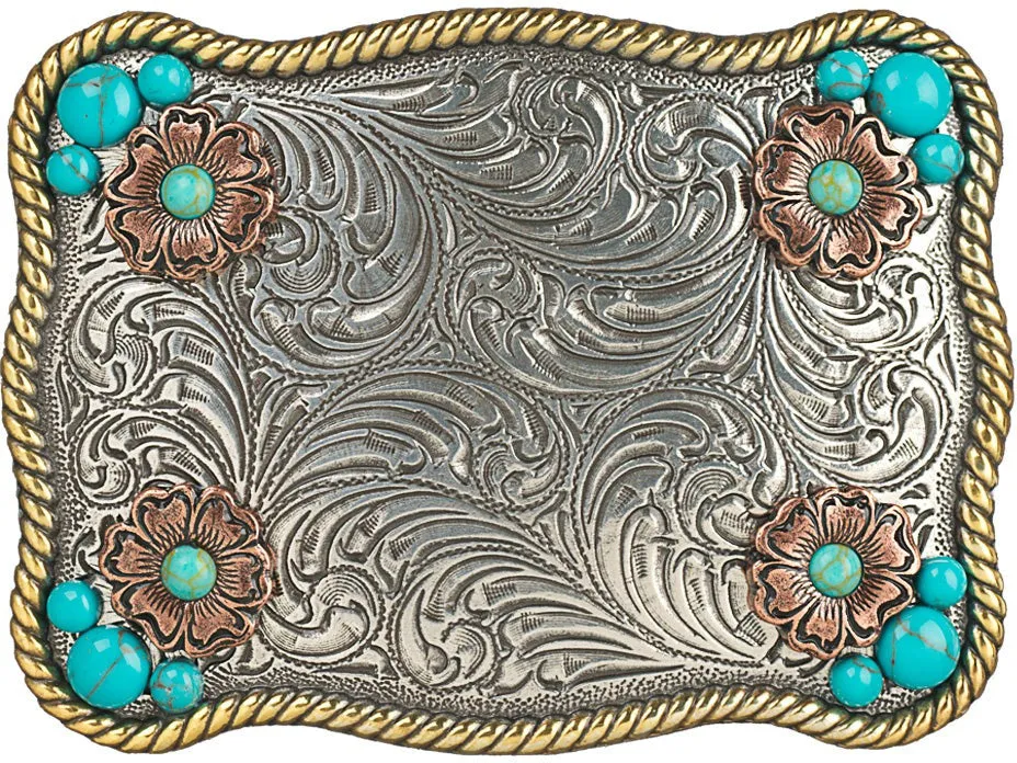 Blazin Roxx Floral Accent and Turquoise Belt Buckle