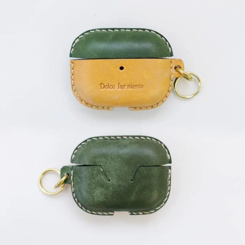 Blue Leather AirPods Pro Case with Wristlet Strap Contrast Color Leather AirPods Case Airpod Case Cover