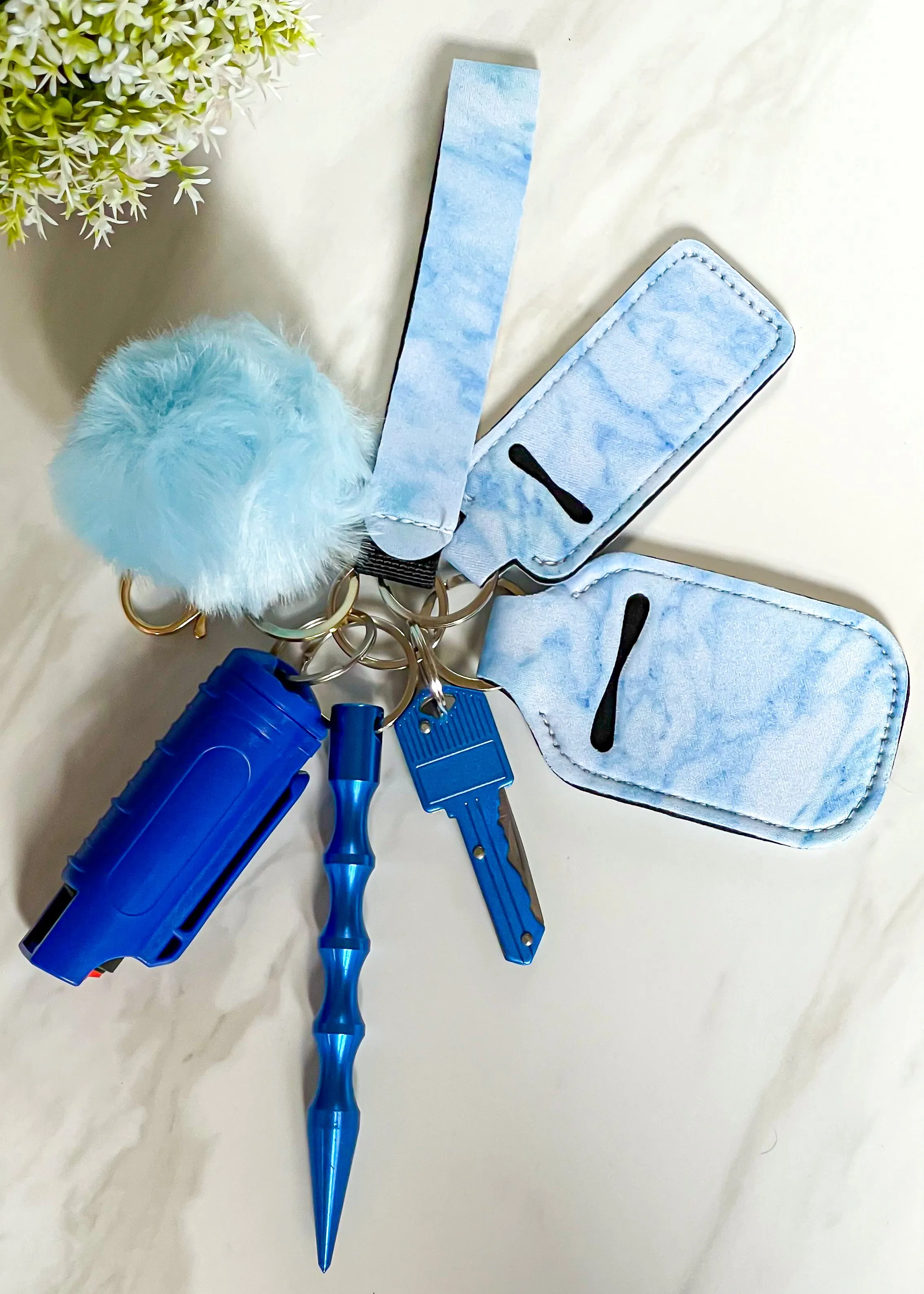 Blue Marble Self Defense 7 Piece Keychain