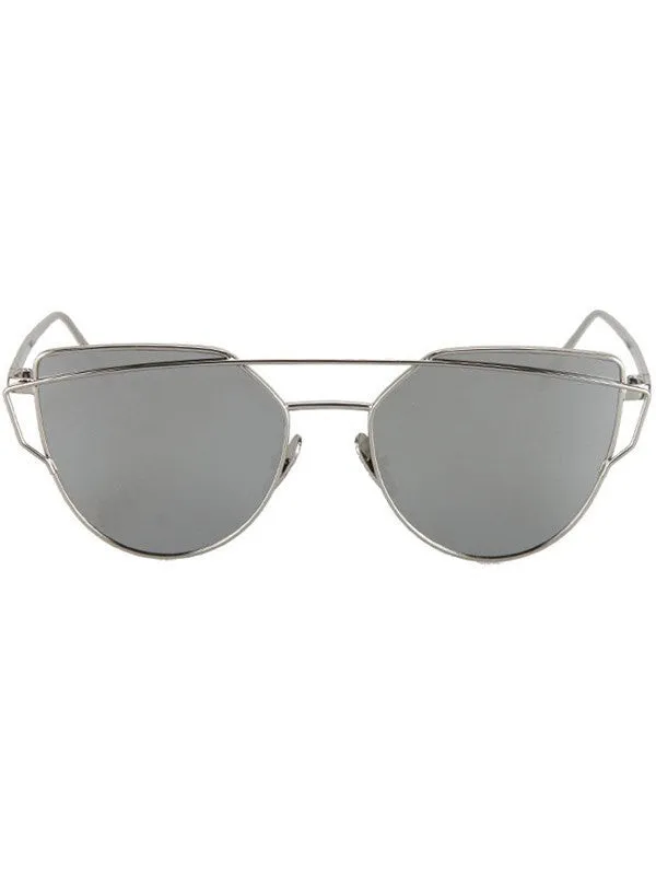 Blue Metal Bar Silver Frame Sunglasses