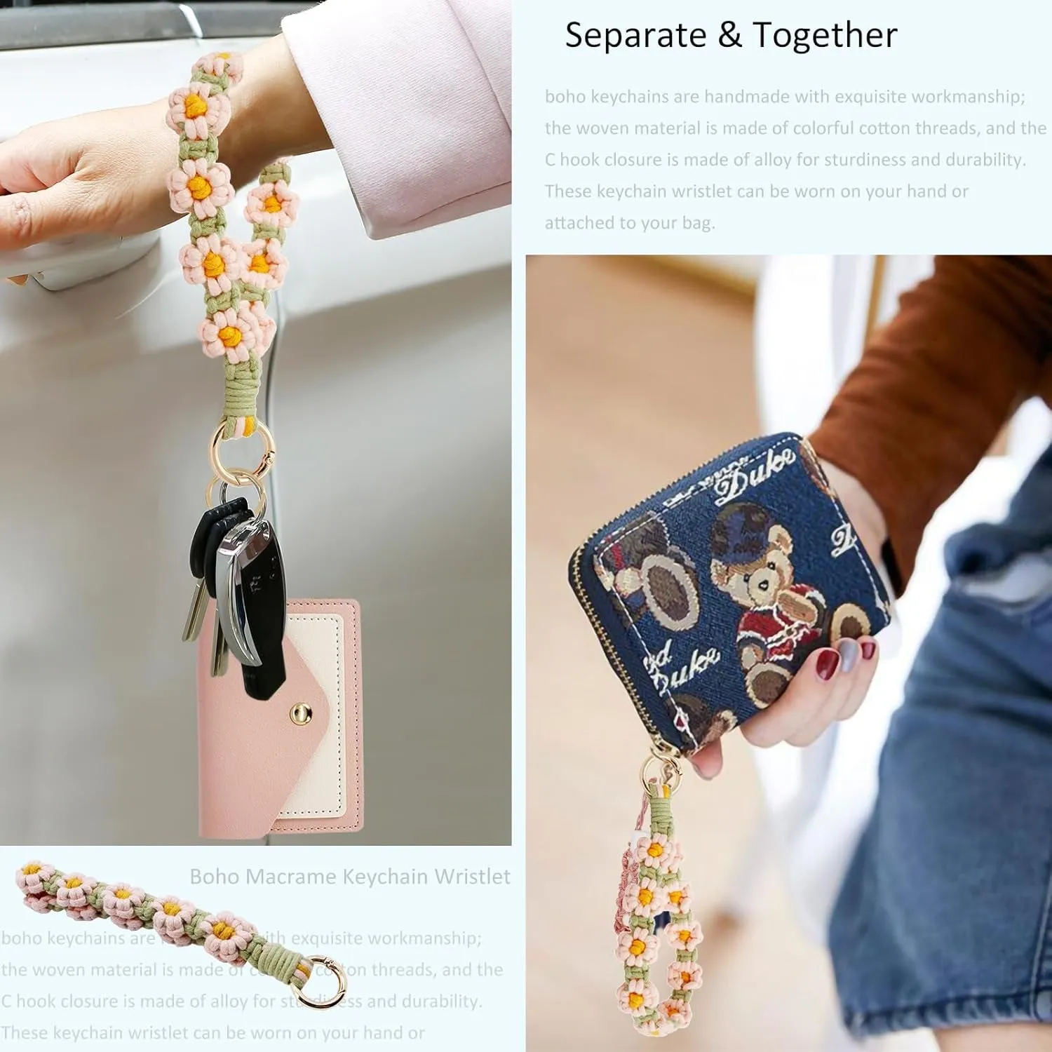 Boho Wristlet Keychain Wallet with Lipstick Holder & Wristband