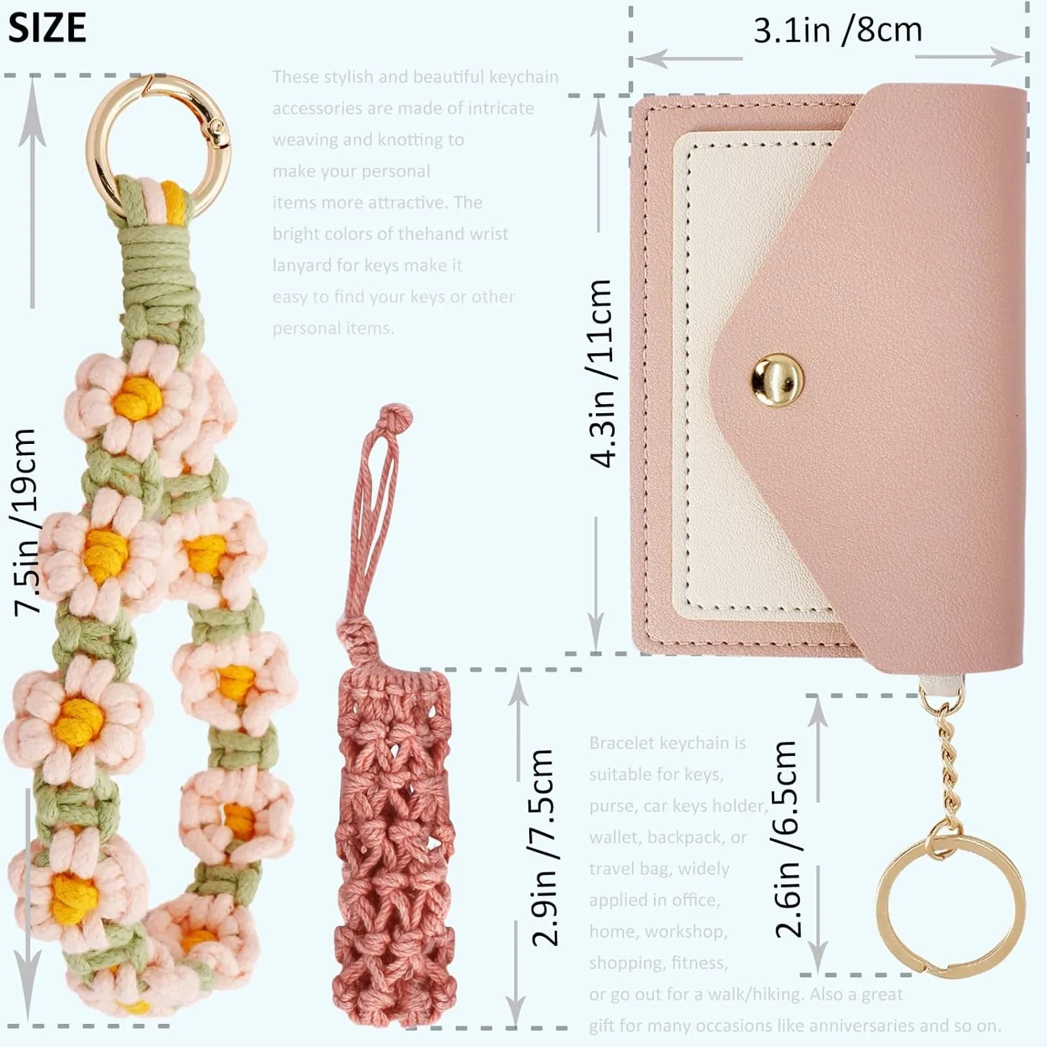 Boho Wristlet Keychain Wallet with Lipstick Holder & Wristband
