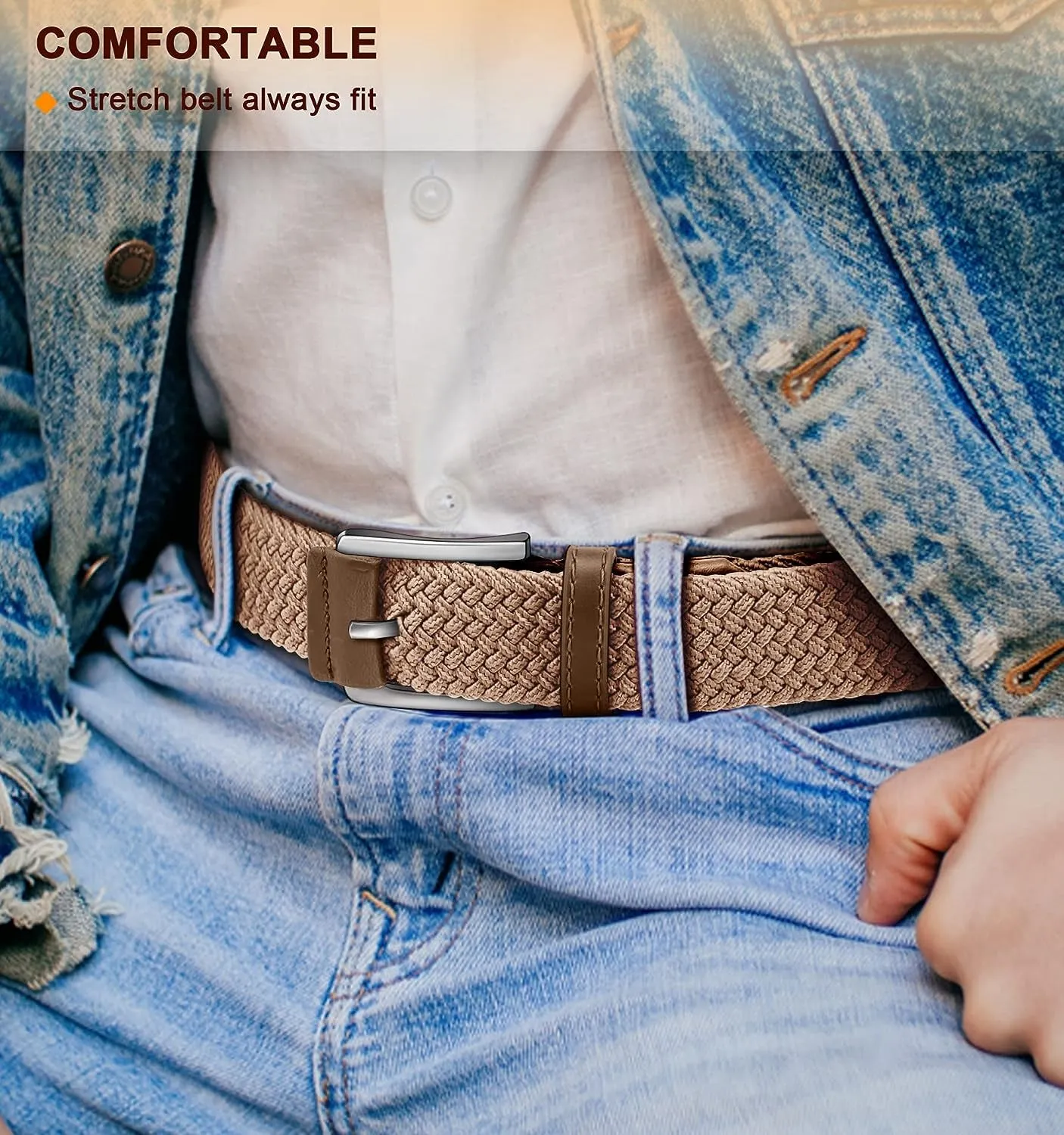 Braided Web Stretch Belt for Men 1 3/8"