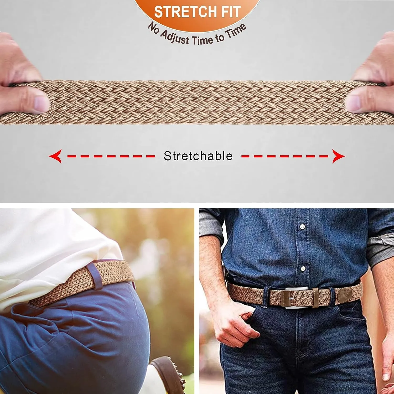 Braided Web Stretch Belt for Men 1 3/8"