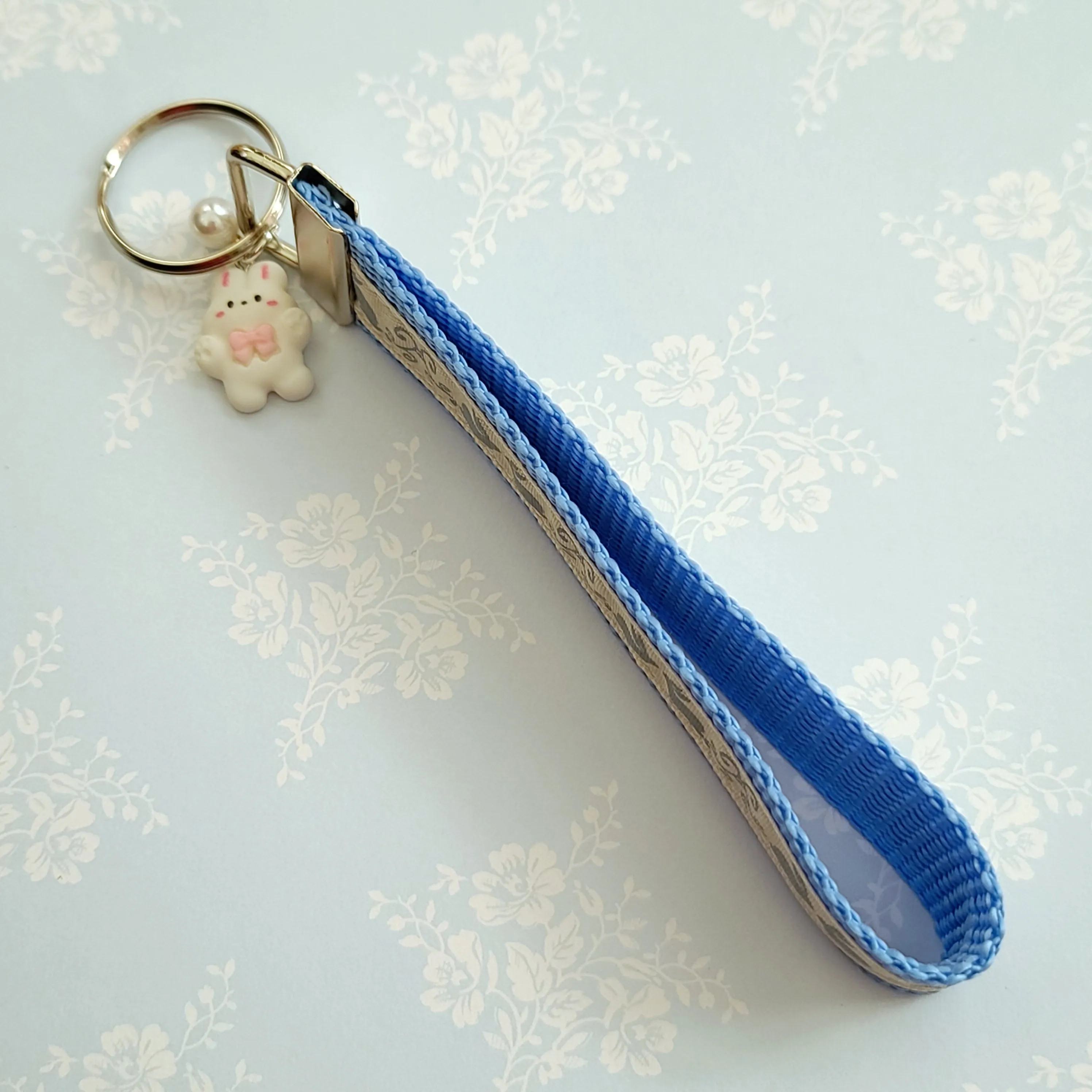 Bunnies in the Country Silver Key Chain Fob with Bunny Charm