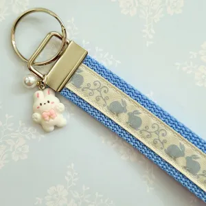 Bunnies in the Country Silver Key Chain Fob with Bunny Charm