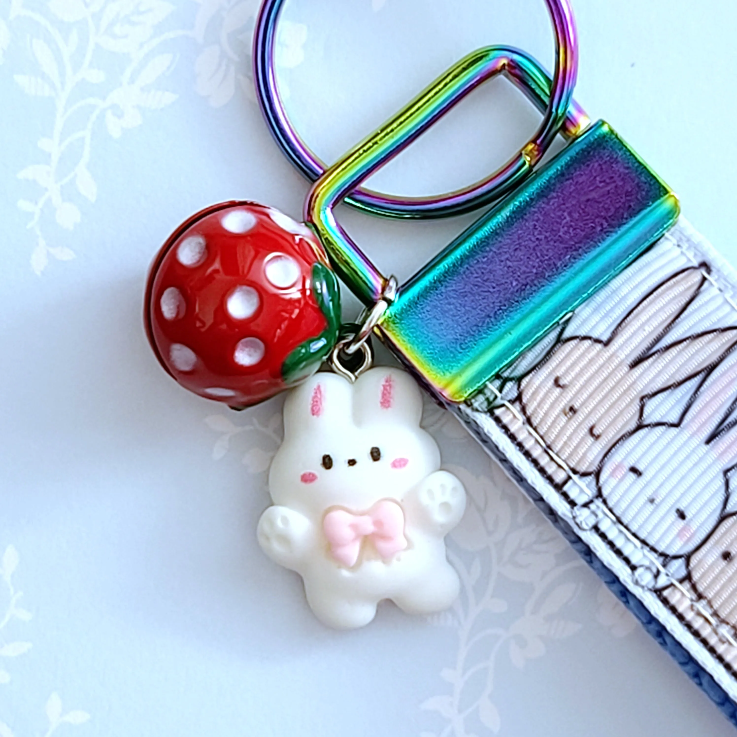 Bunnies Saying Hi! Key Chain Fob with Your Choice of Rose Gold, Yellow Gold or Silver Hardware