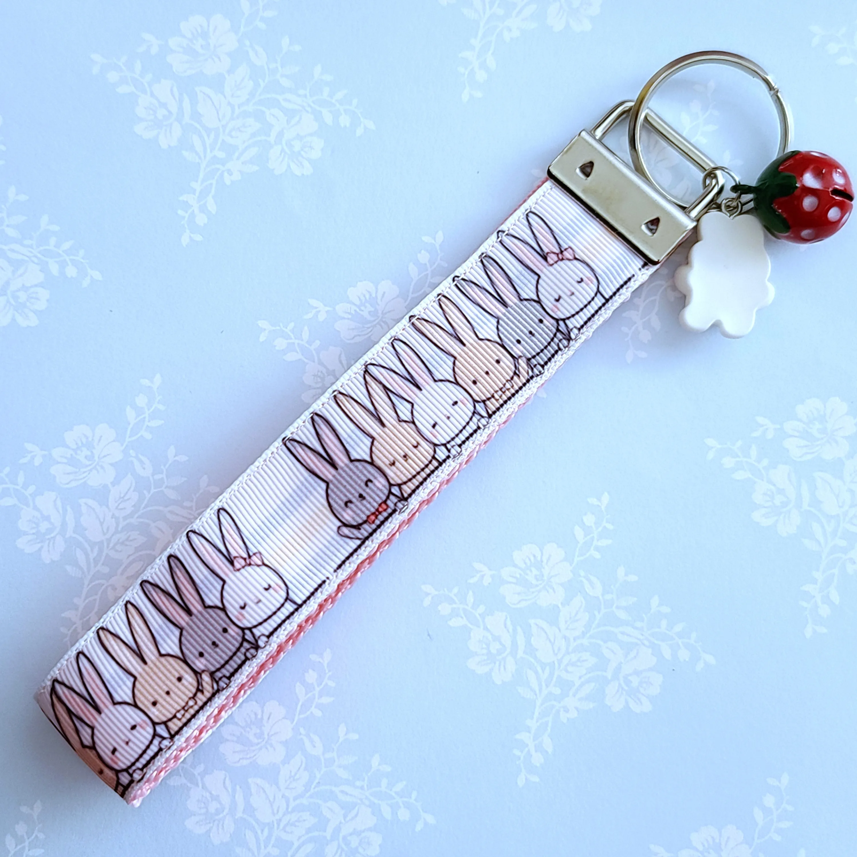 Bunnies Saying Hi! Key Chain Fob with Your Choice of Rose Gold, Yellow Gold or Silver Hardware