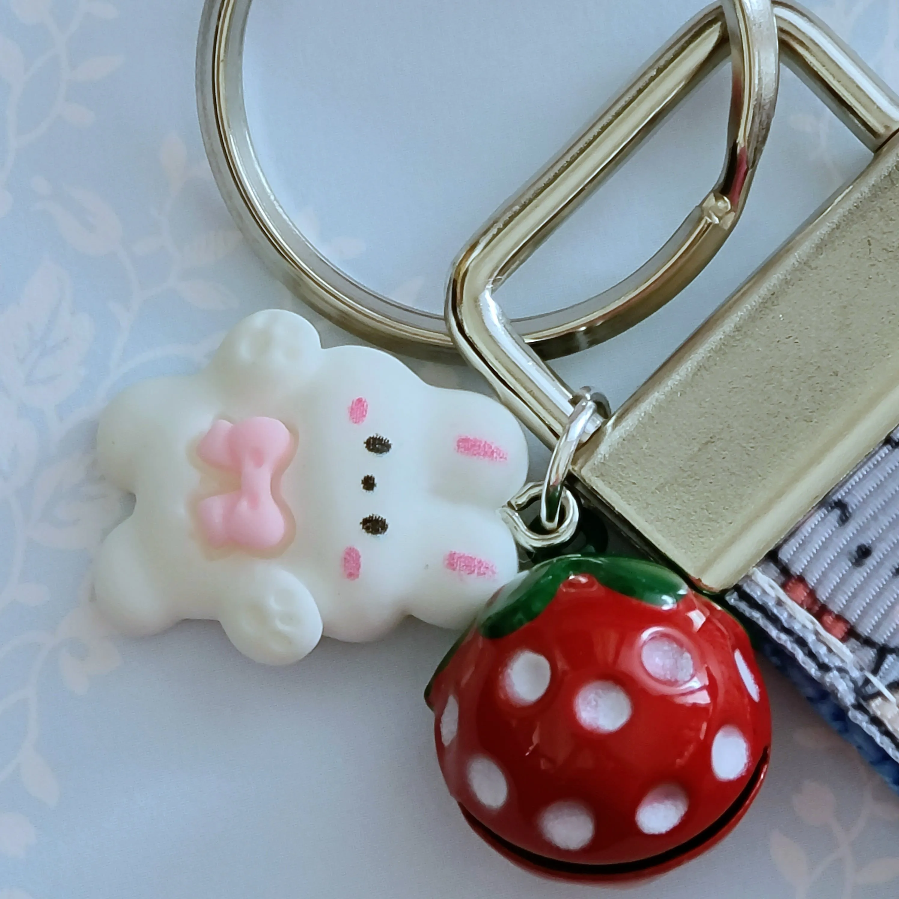 Bunnies Saying Hi! Key Chain Fob with Your Choice of Rose Gold, Yellow Gold or Silver Hardware