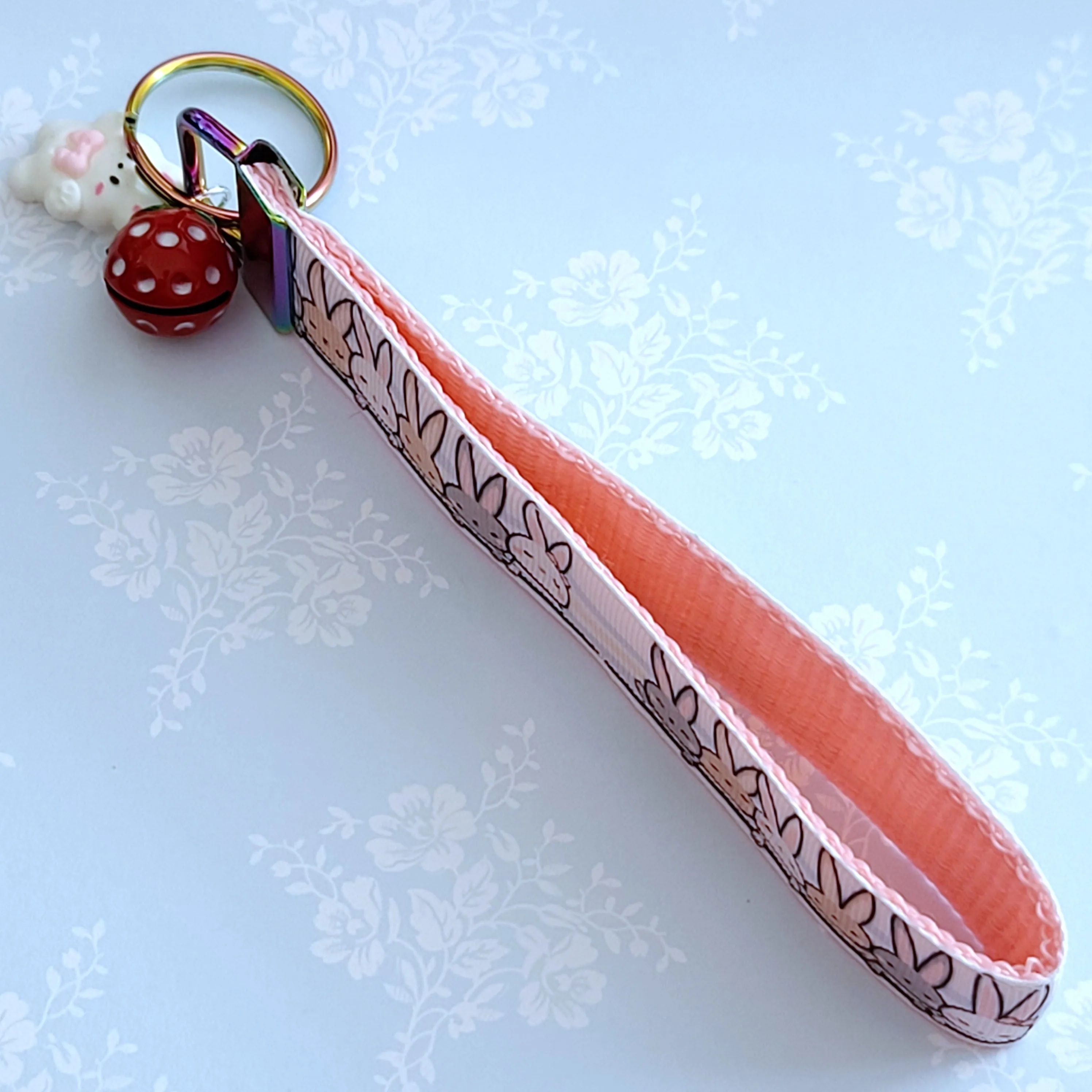 Bunnies Saying Hi! Key Chain Fob with Your Choice of Rose Gold, Yellow Gold or Silver Hardware