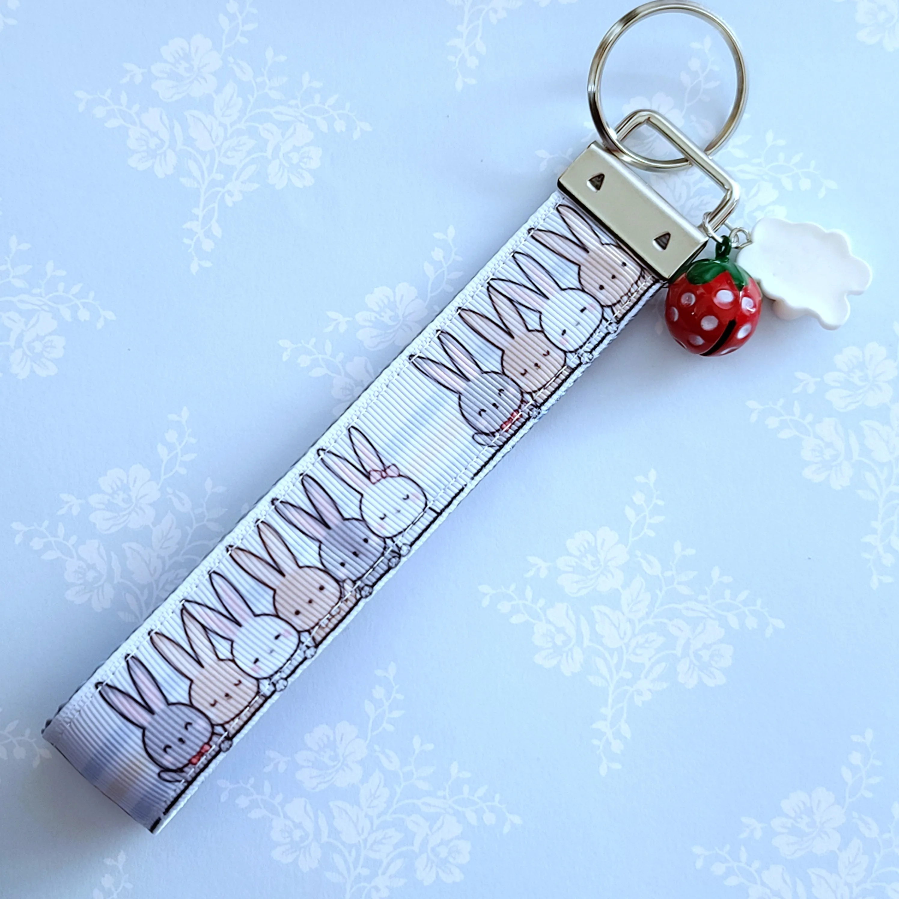 Bunnies Saying Hi! Key Chain Fob with Your Choice of Rose Gold, Yellow Gold or Silver Hardware