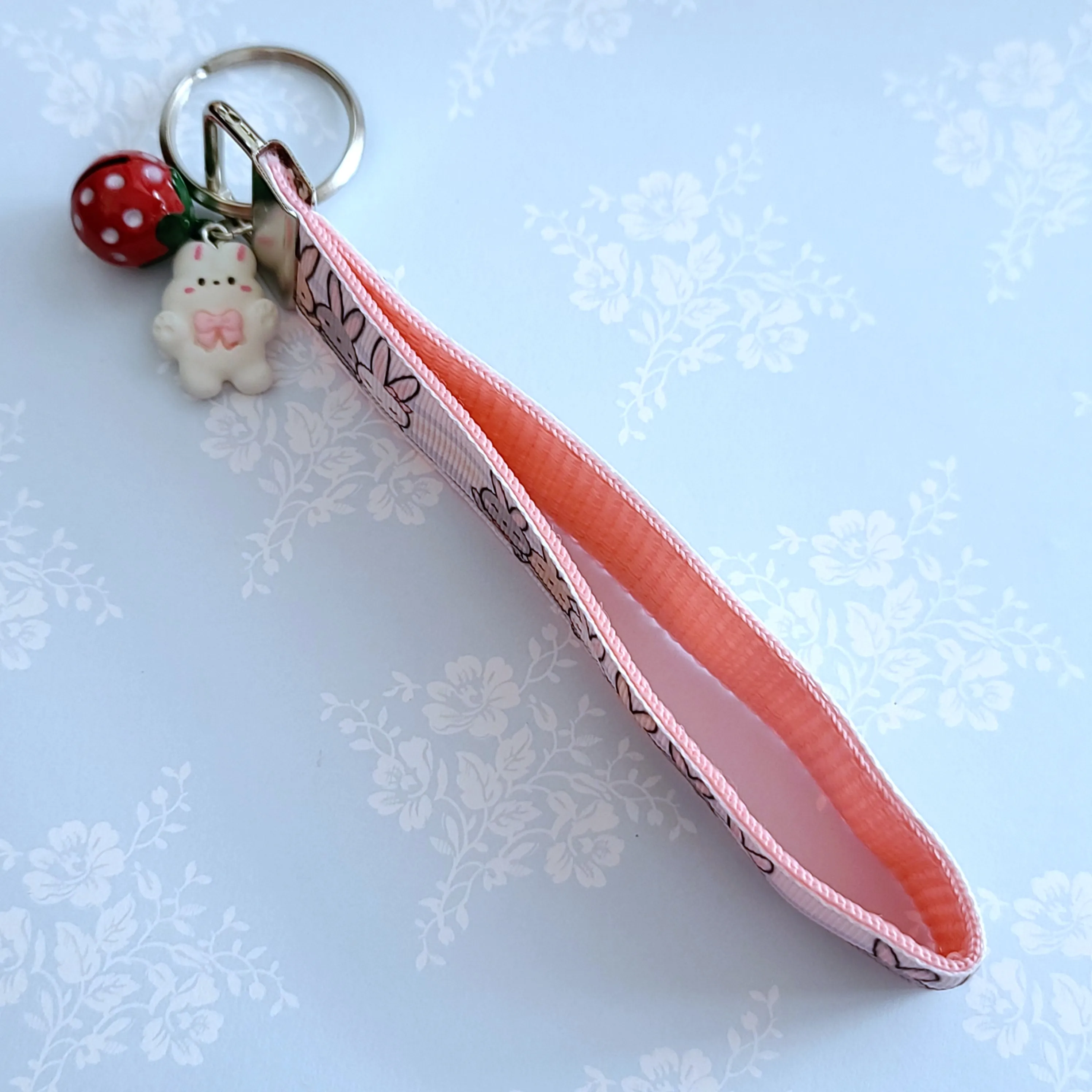 Bunnies Saying Hi! Key Chain Fob with Your Choice of Rose Gold, Yellow Gold or Silver Hardware