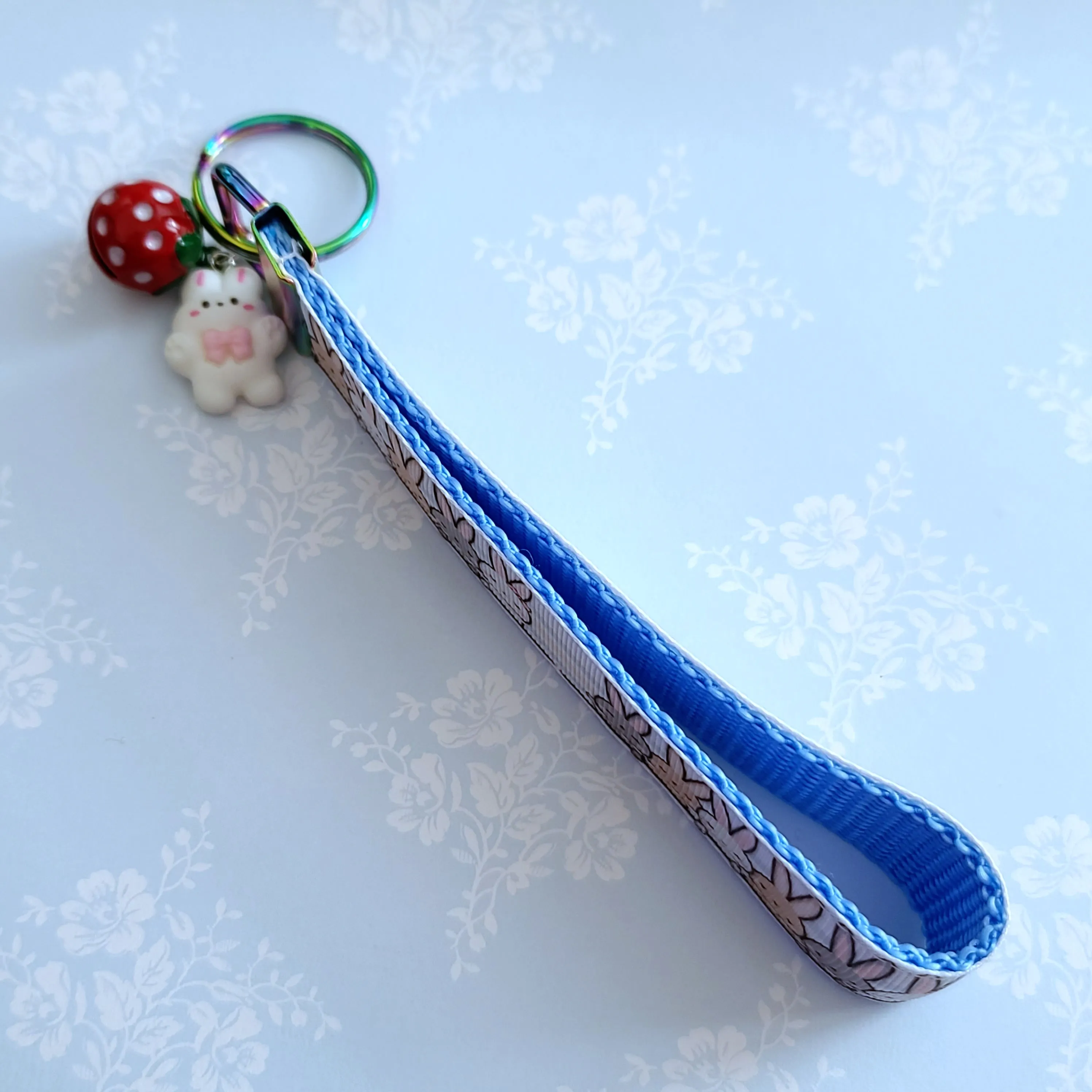 Bunnies Saying Hi! Key Chain Fob with Your Choice of Rose Gold, Yellow Gold or Silver Hardware