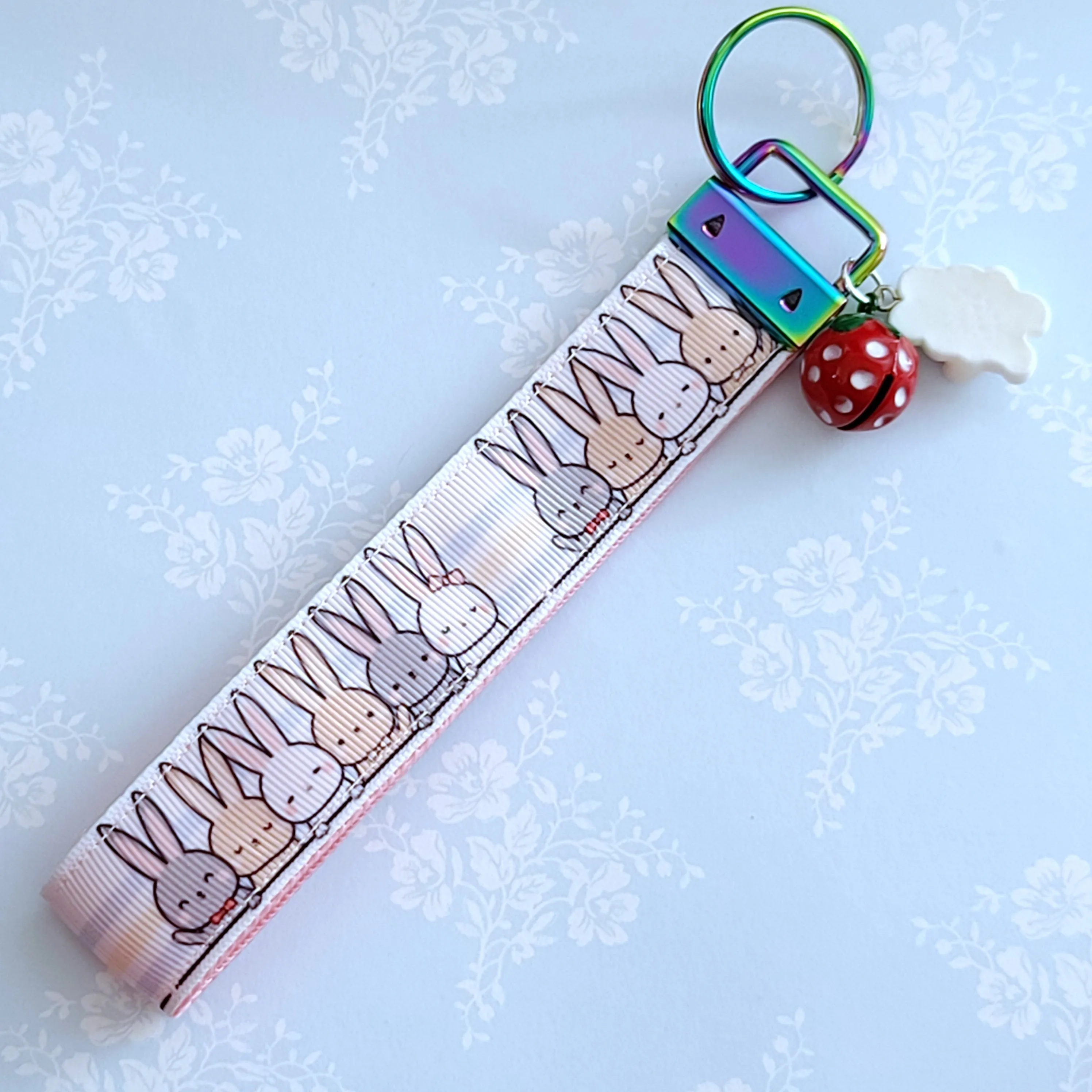 Bunnies Saying Hi! Key Chain Fob with Your Choice of Rose Gold, Yellow Gold or Silver Hardware